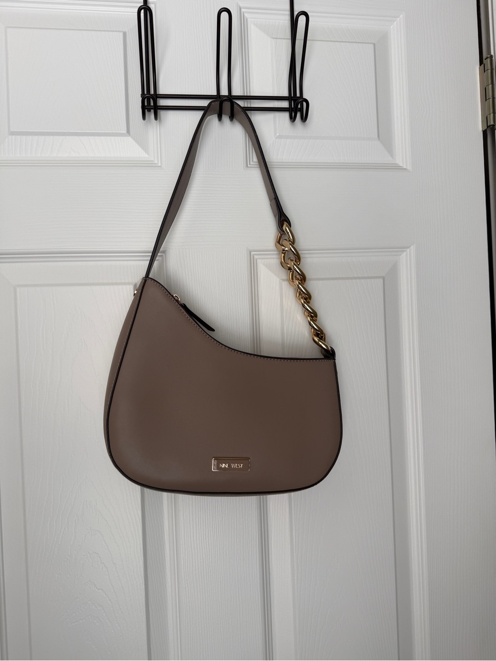 Nine West Taupe Shoulder Bag with Gold Chain Detail